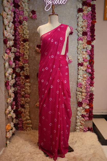 TRADITIONAL BUNDHI BANDHEJ SAREE ON BANGLORI CHIFFON FABRIC ##SR0373