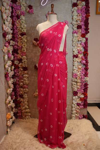 TRADITIONAL BUNDHI BANDHEJ SAREE ON BANGLORI CHIFFON FABRIC ##SR0373