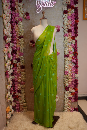 TRADITIONAL BUNDHI BANDHEJ SAREE ON BANGLORI CHIFFON FABRIC ##SR0373