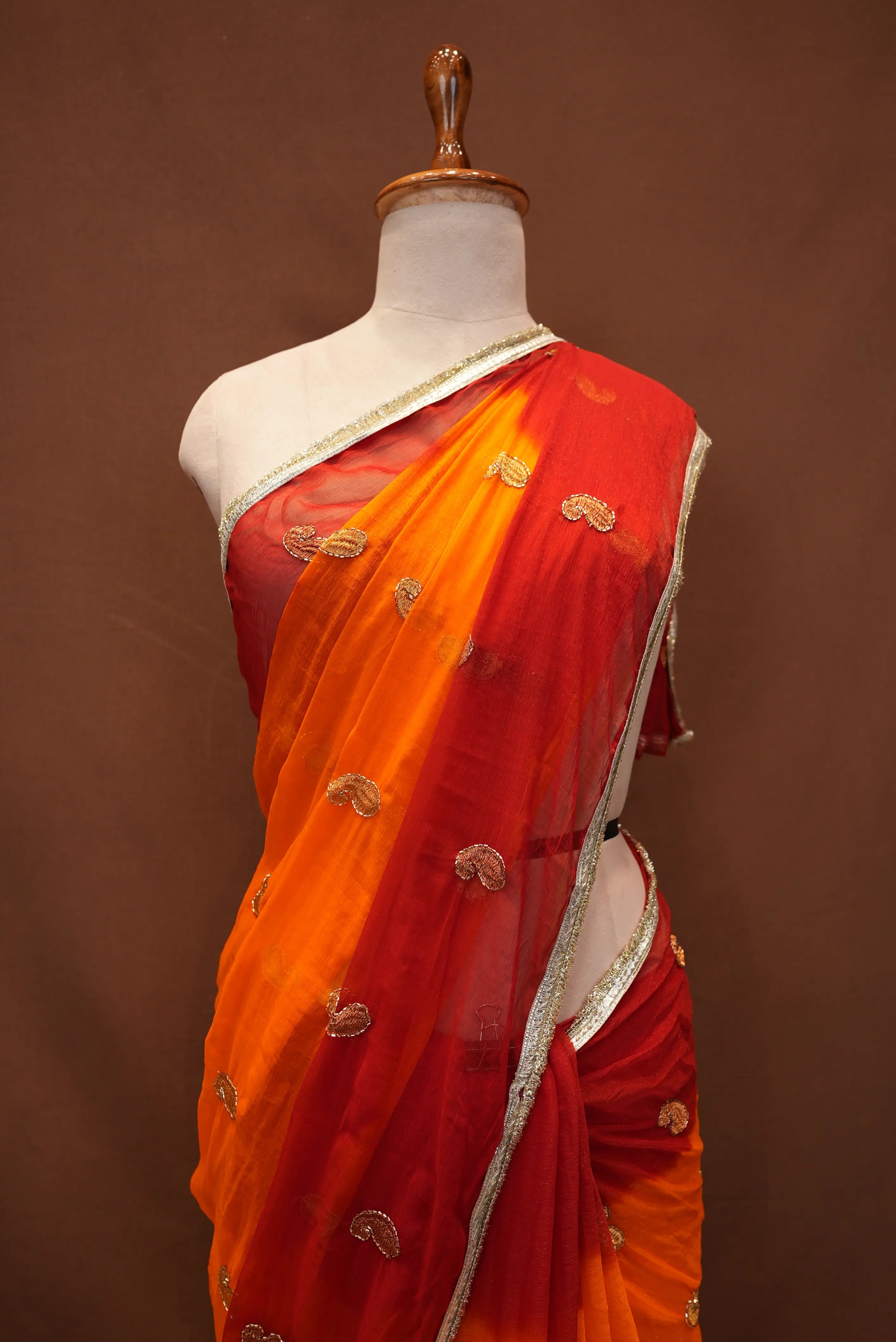 Shekhawati Special Pila Shimmer Chiffon Saree With Buti Work (With Blouse)