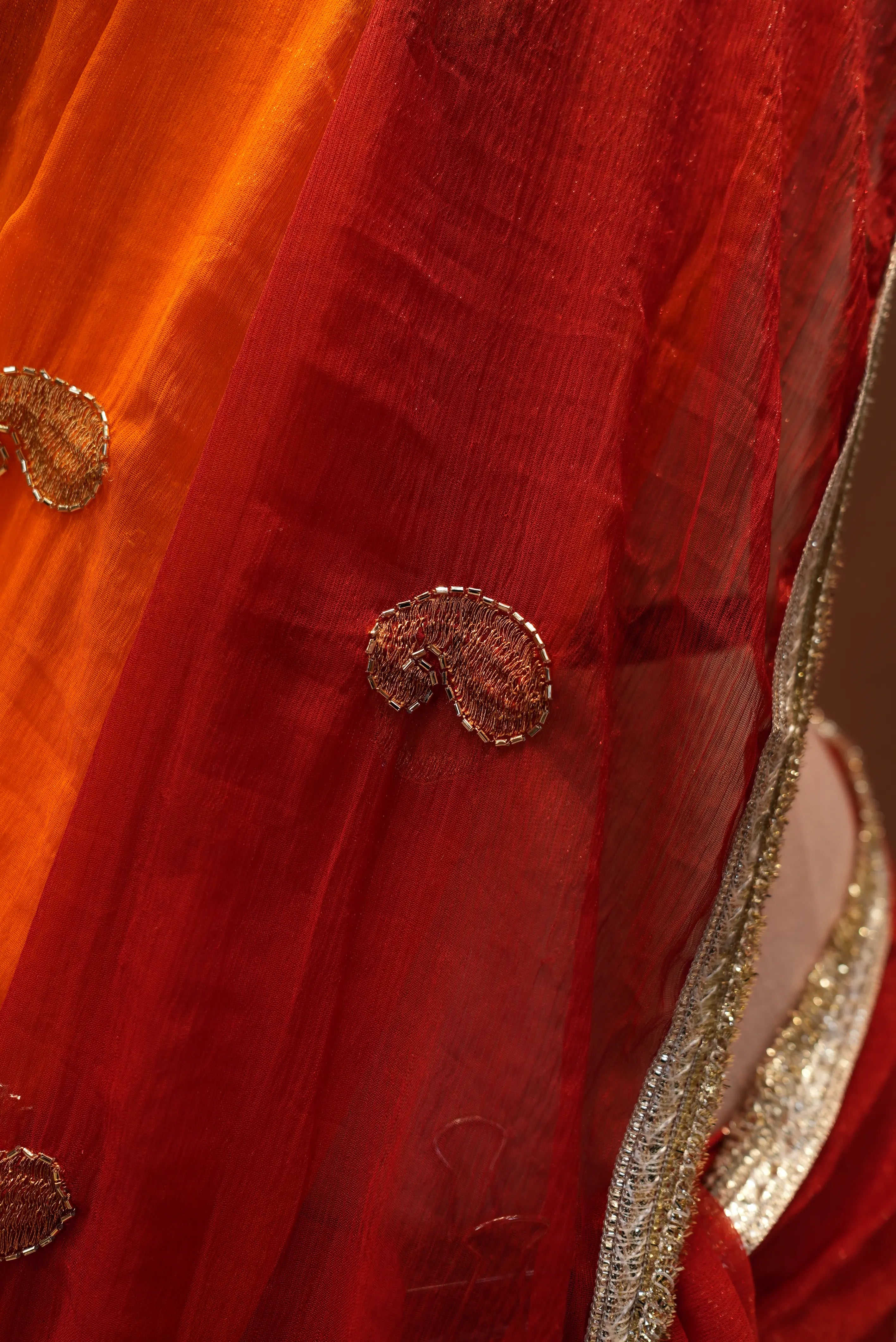 Shekhawati Special Pila Shimmer Chiffon Saree With Buti Work (With Blouse)