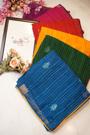 Georgette saree with Swarovski work border & sequnce buta ##SR050