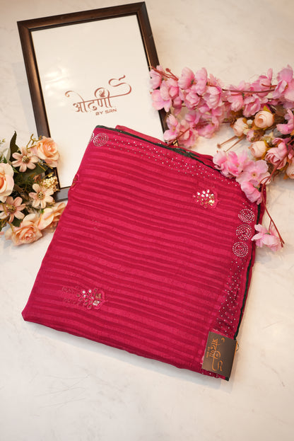 Georgette saree with Swarovski work border & sequnce buta ##SR050