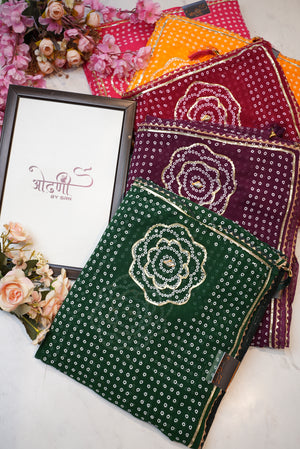 Rajasthani chuni print saree with kaccha gota patti work ##SR052