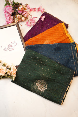 Shimmer fabric saree with embroidery buta and Contrast piping ##SR053