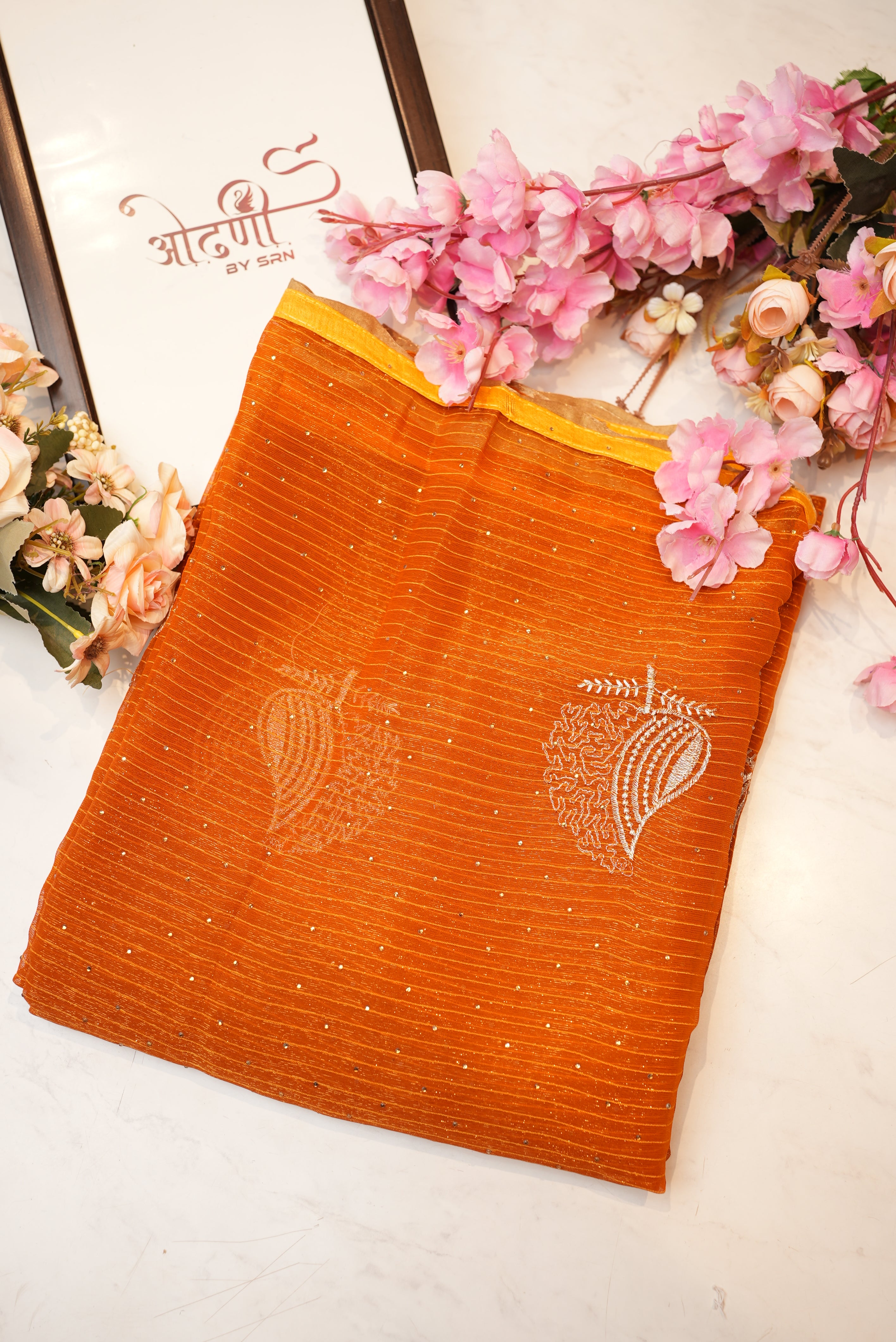 Shimmer Saree With Embroidery Buta & Contrast Piping