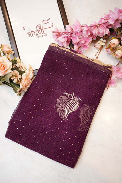 Shimmer fabric saree with embroidery buta and Contrast piping ##SR053