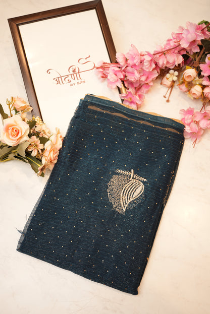 Shimmer fabric saree with embroidery buta and Contrast piping ##SR053