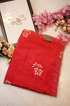 jarkan border with flower butta & senthetic fabric saree ##SR080