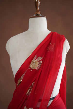 KARWA CHAUTH SPECIAL SAREE WITH SATIN BORDER AND AARI TARI & SEQUENCE WORK ( WITH BLOUSE) ##SR0380