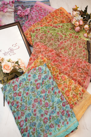 Weightless fabric saree with border & flower print ##SR056