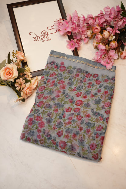 Weightless fabric saree with border & flower print ##SR056