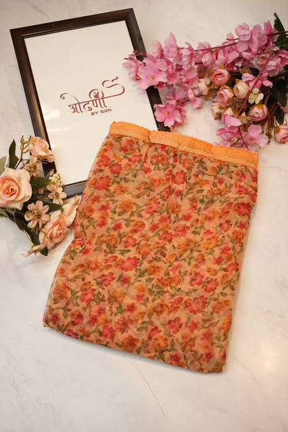 Weightless fabric saree with border & flower print ##SR056
