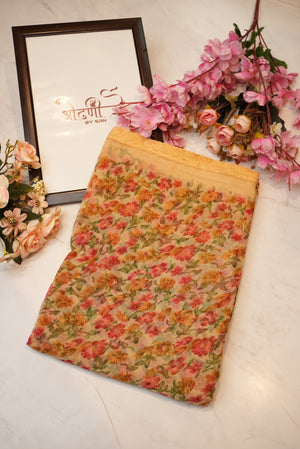 Weightless fabric saree with border & flower print ##SR056