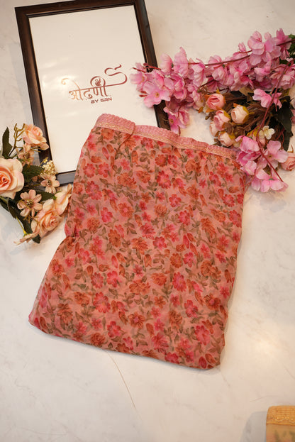 Weightless fabric saree with border & flower print ##SR056