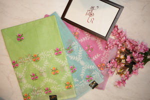 Cotton kota doria saree with embroidery ##SR057