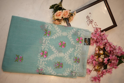 Cotton kota doria saree with embroidery ##SR057