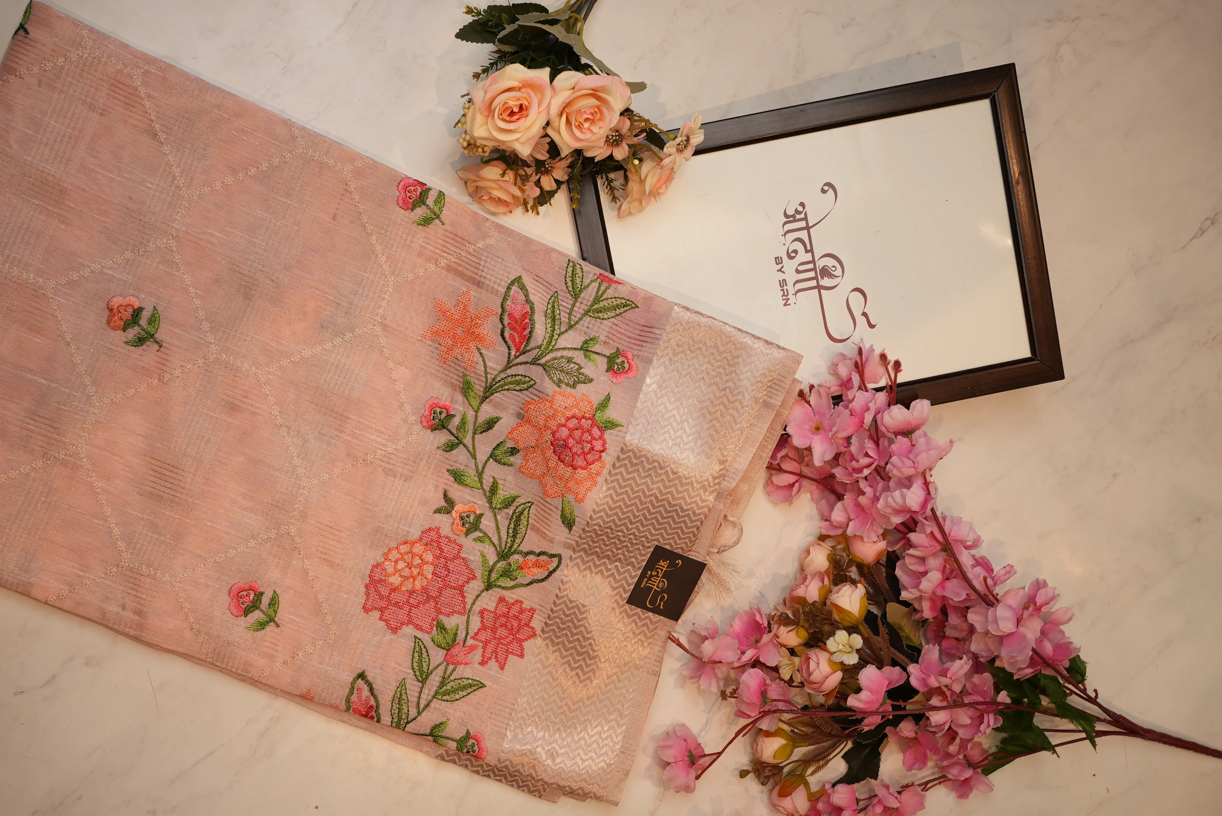 Cotton Kota Doria Saree With Casement Work