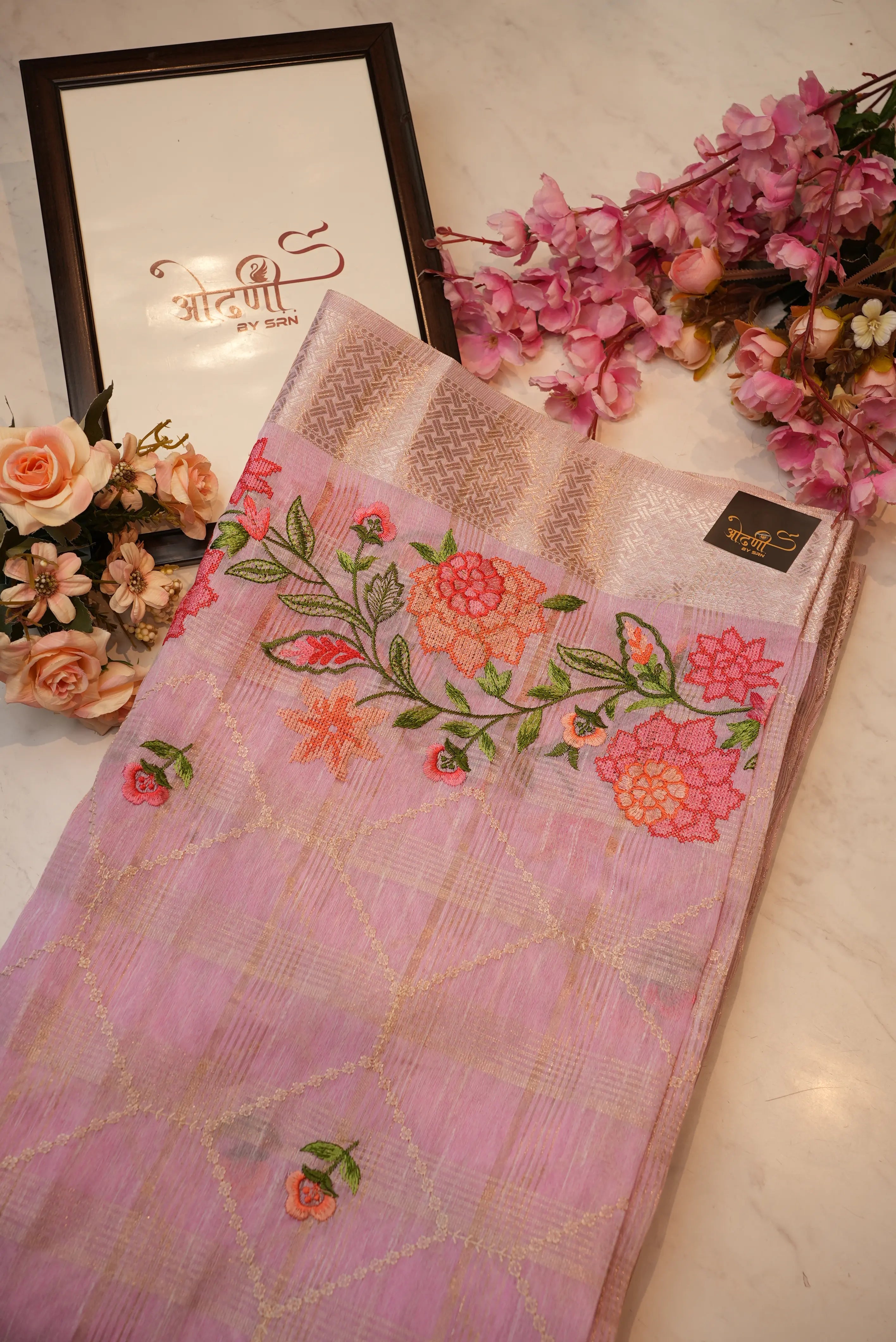 Cotton Kota Doria Saree With Casement Work