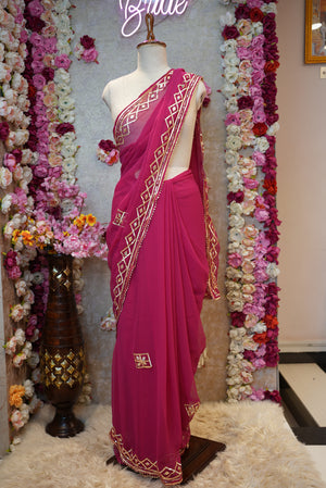 ROYAL GEORGETTE FABRIC SAREE WITH CHARKHI GOTAPATTI WORK (WITH BLOUSE)  ##SR0374