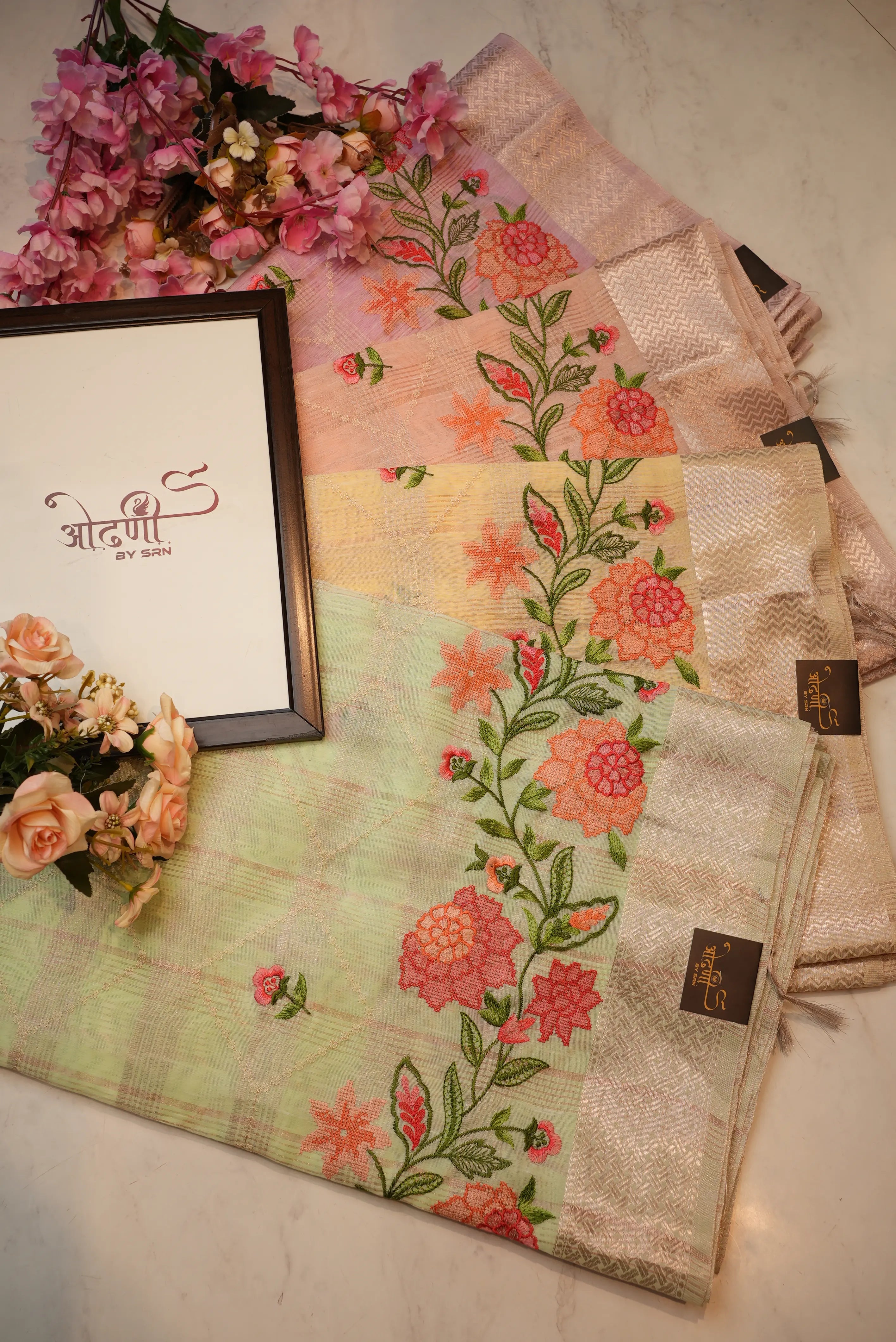 Cotton Kota Doria Saree With Casement Work