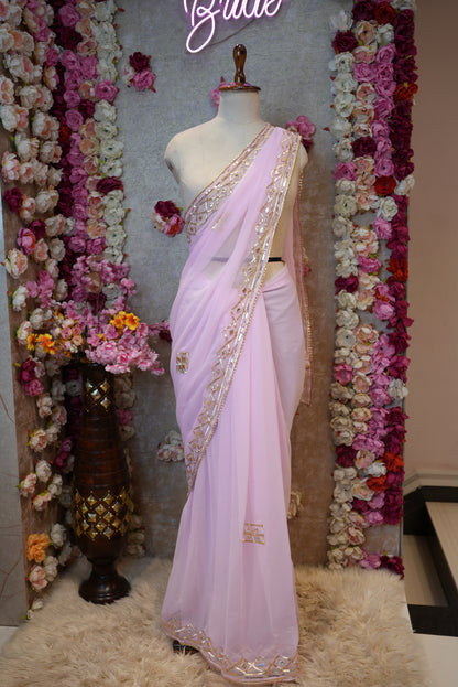 ROYAL GEORGETTE FABRIC SAREE WITH CHARKHI GOTAPATTI WORK (WITH BLOUSE)  ##SR0374