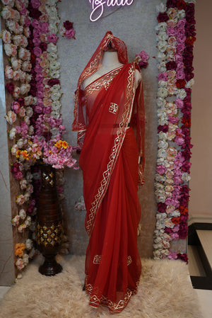 ROYAL GEORGETTE FABRIC SAREE WITH CHARKHI GOTAPATTI WORK (WITH BLOUSE)  ##SR0374