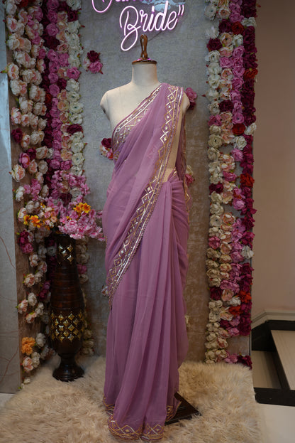 ROYAL GEORGETTE FABRIC SAREE WITH CHARKHI GOTAPATTI WORK (WITH BLOUSE)  ##SR0374