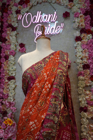 KARWA CHAUTH SPECIAL HANDWORK WITH GHATCHOLA PATTERN SAREE WITH EMBIORDERY AND DOLI BARAT PRINT ##SR0375