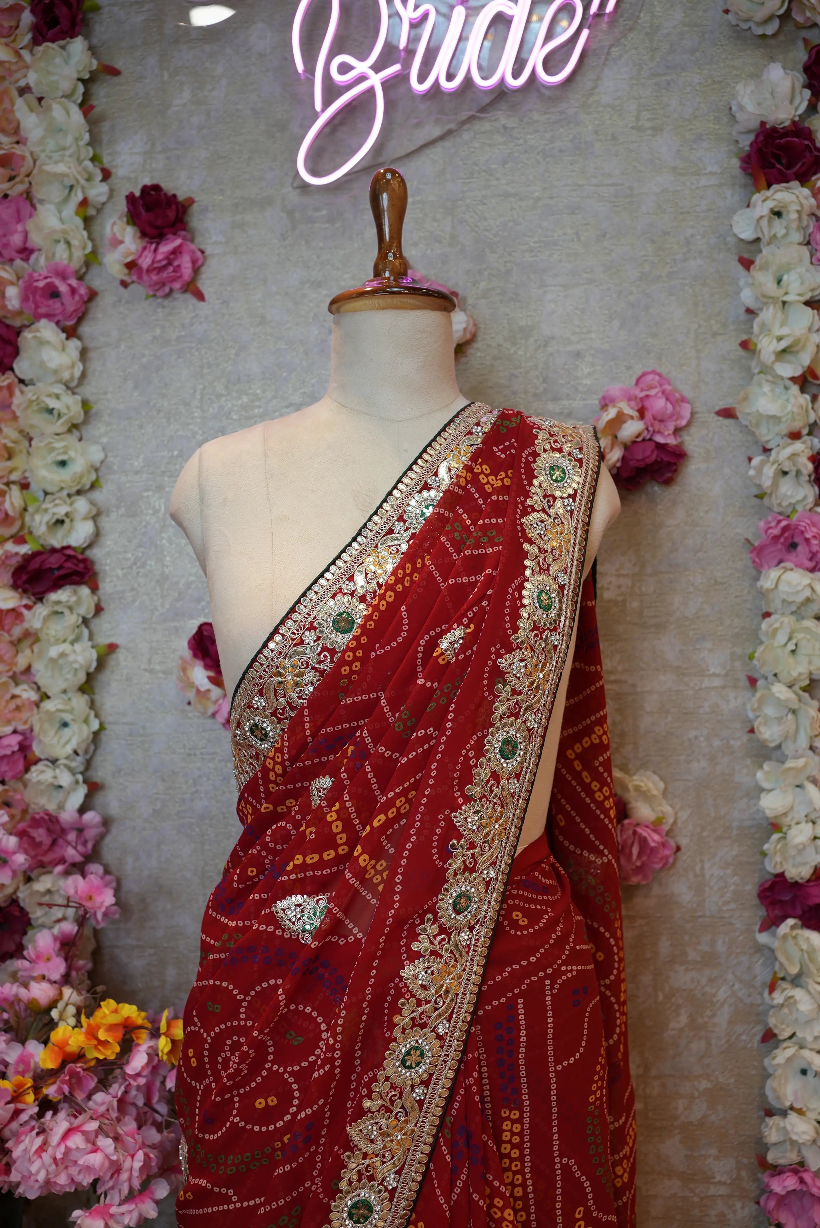 Rajasthani Chunri Saree with Gota Patti, Pittan Work & Blouse