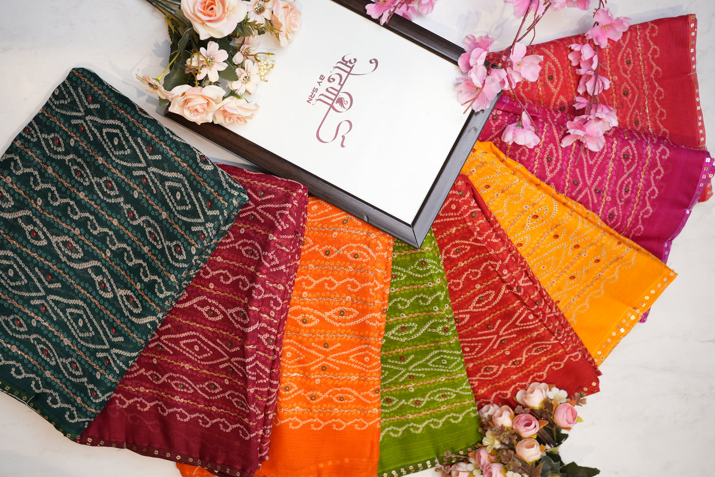 Synthetic  saree with foil work & border ##SR062