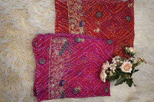 Darbari saree with bandhani print & aaritari work and peacock border  ##SR0187