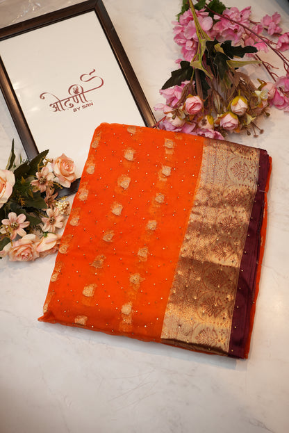 Mosam fabric saree with zari border & buti ##SR63
