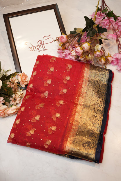 Mosam fabric saree with zari border & buti ##SR63