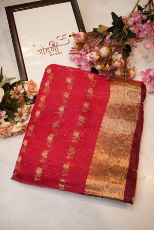 Mosam fabric saree with zari border & buti ##SR63