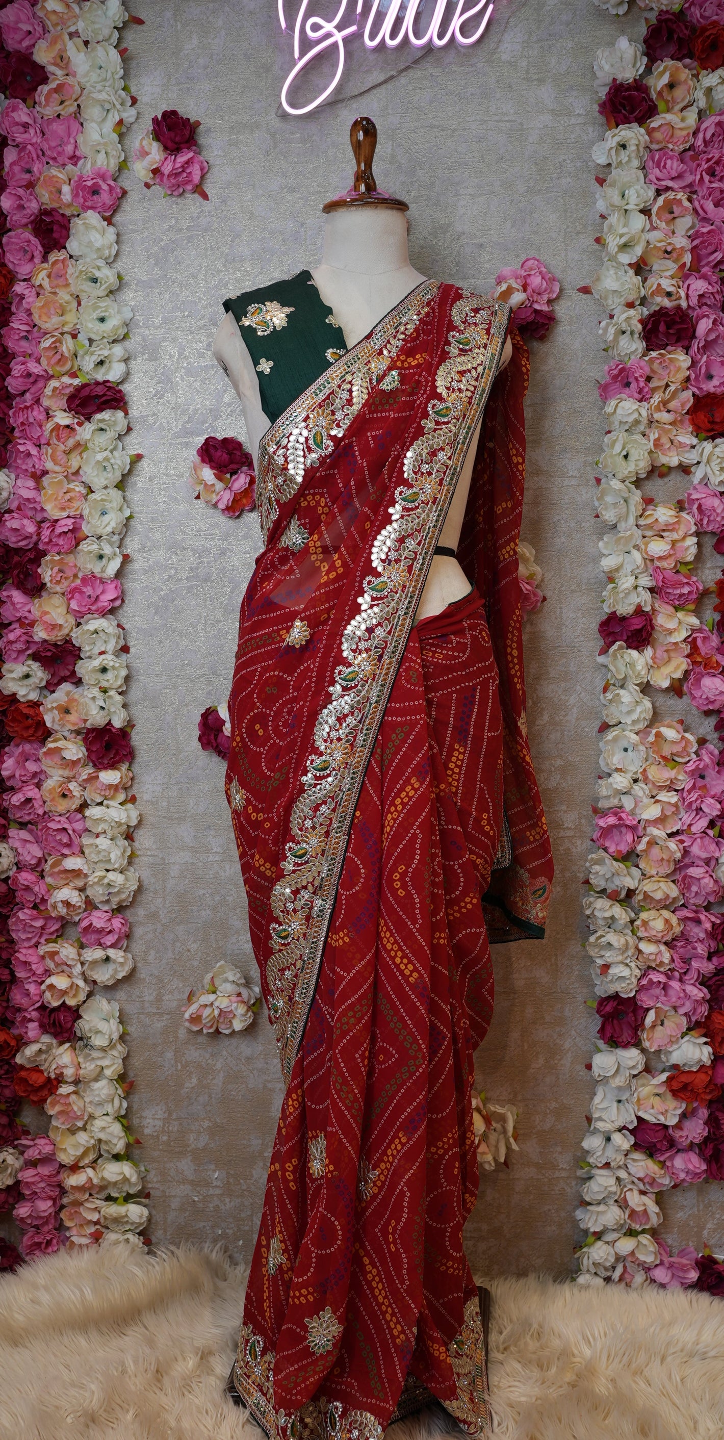 RAJSTHANI HANDWORK CHUNRI SAREE WITH GOTA PATTI AND PITTAN WORK (WITH BLOUSE) ##SR0394