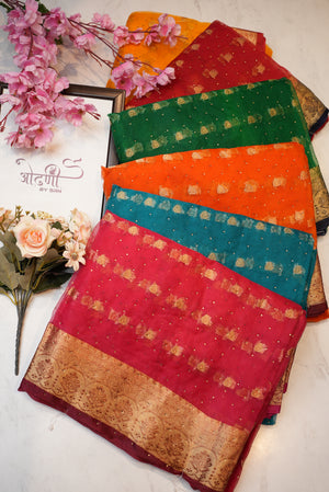 Mosam fabric saree with zari border & buti ##SR63