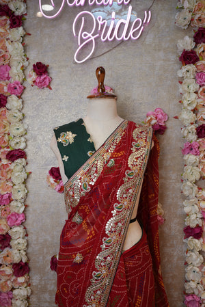 RAJSTHANI HANDWORK CHUNRI SAREE WITH GOTA PATTI AND PITTAN WORK (WITH BLOUSE) ##SR0394
