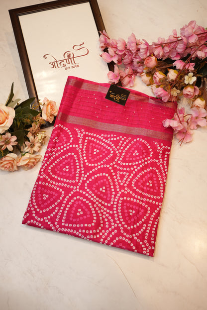 Dola Fabric saree with foil bandhni print & sequins border ##SR065