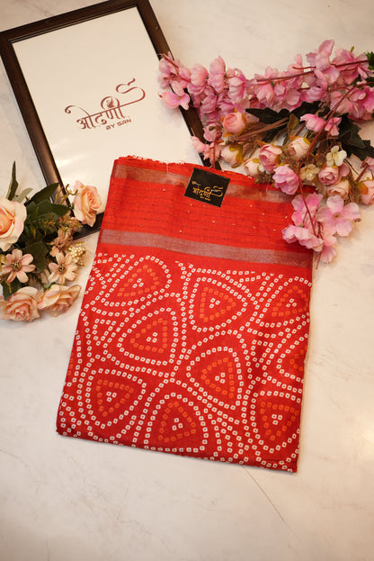 Dola Fabric saree with foil bandhni print & sequins border ##SR065