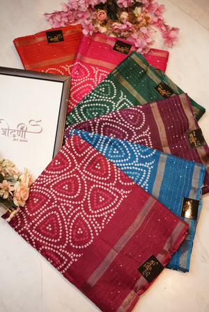 Dola Fabric saree with foil bandhni print & sequins border ##SR065