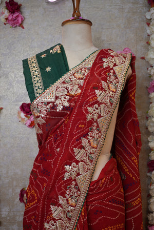 RAJSTHANI HANDWORK CHUNRI SAREE WITH SEQUENCE WORK (WITH BLOUSE) ##SR0397