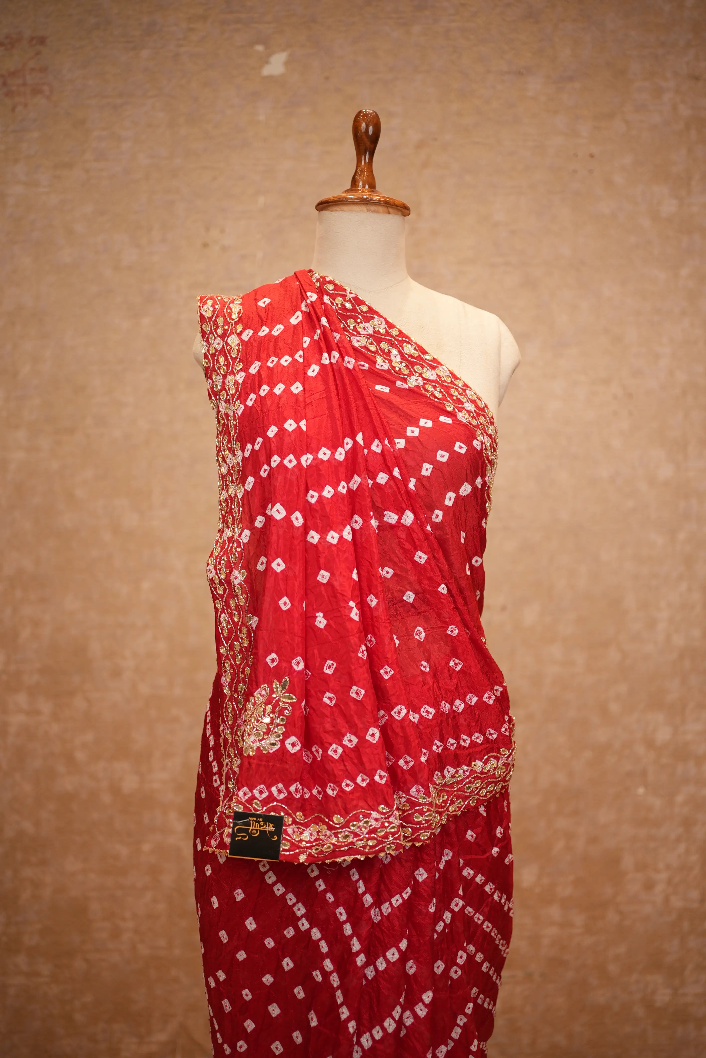 Bandhani Design Tapeta Silk Fabric Saree with Handwork Buti & Border Pattern (with blouse)