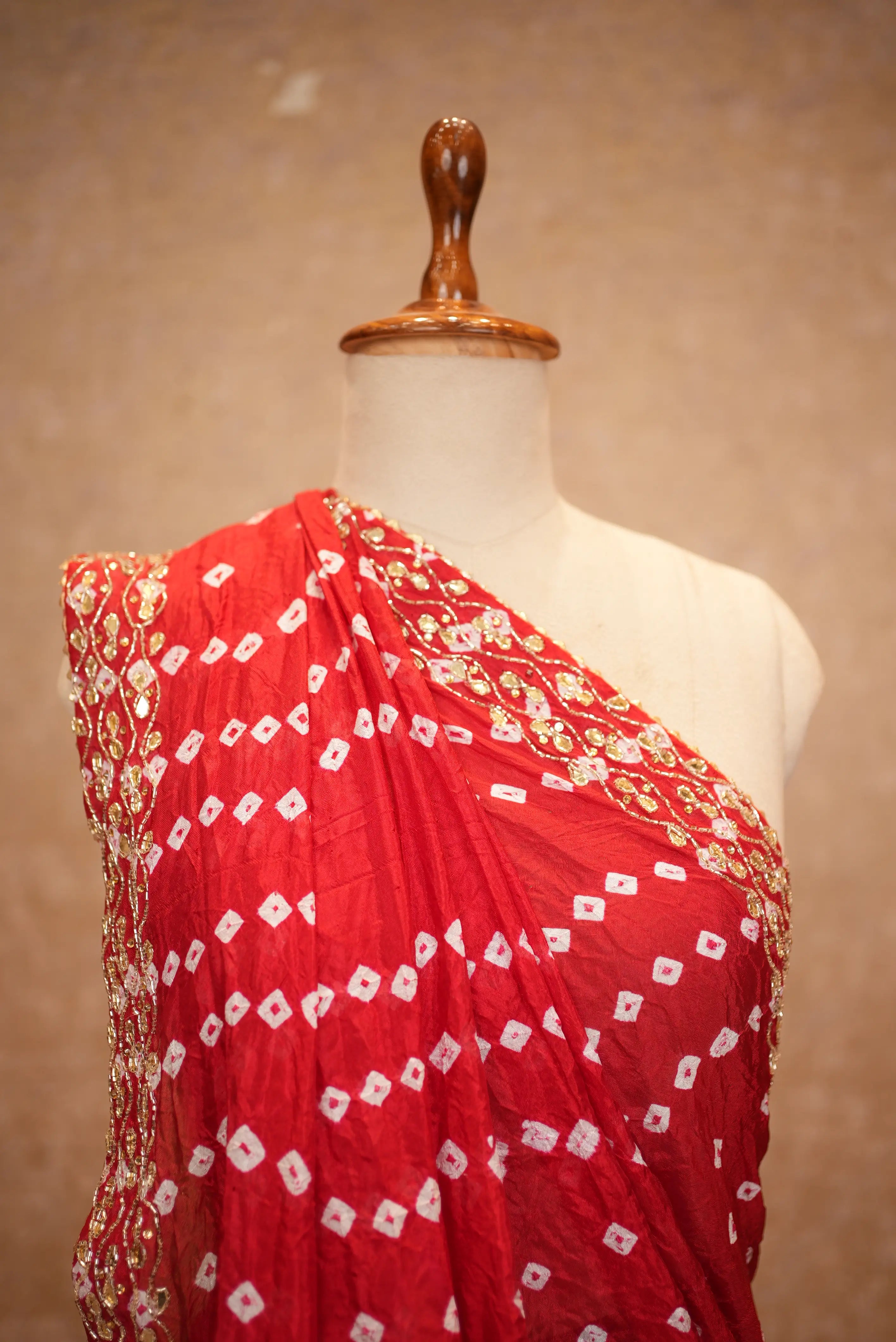 Bandhani Design Tapeta Silk Fabric Saree with Handwork Buti & Border Pattern (with blouse)