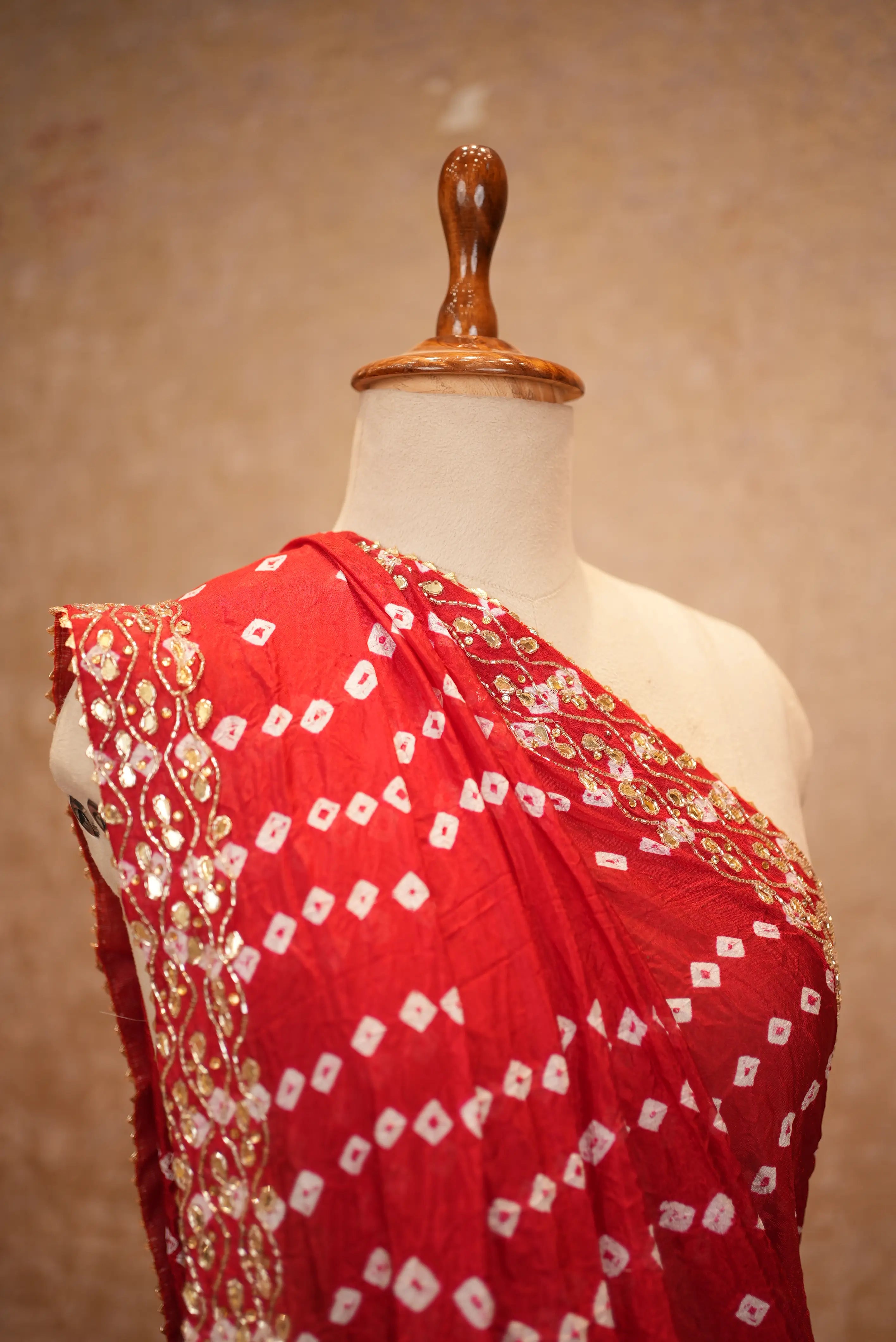 Bandhani Design Tapeta Silk Fabric Saree with Handwork Buti & Border Pattern (with blouse)