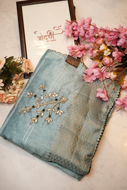 Mix Cotton Fabric with Banarasi Weaving & Buta Handwork Saree ##SR045