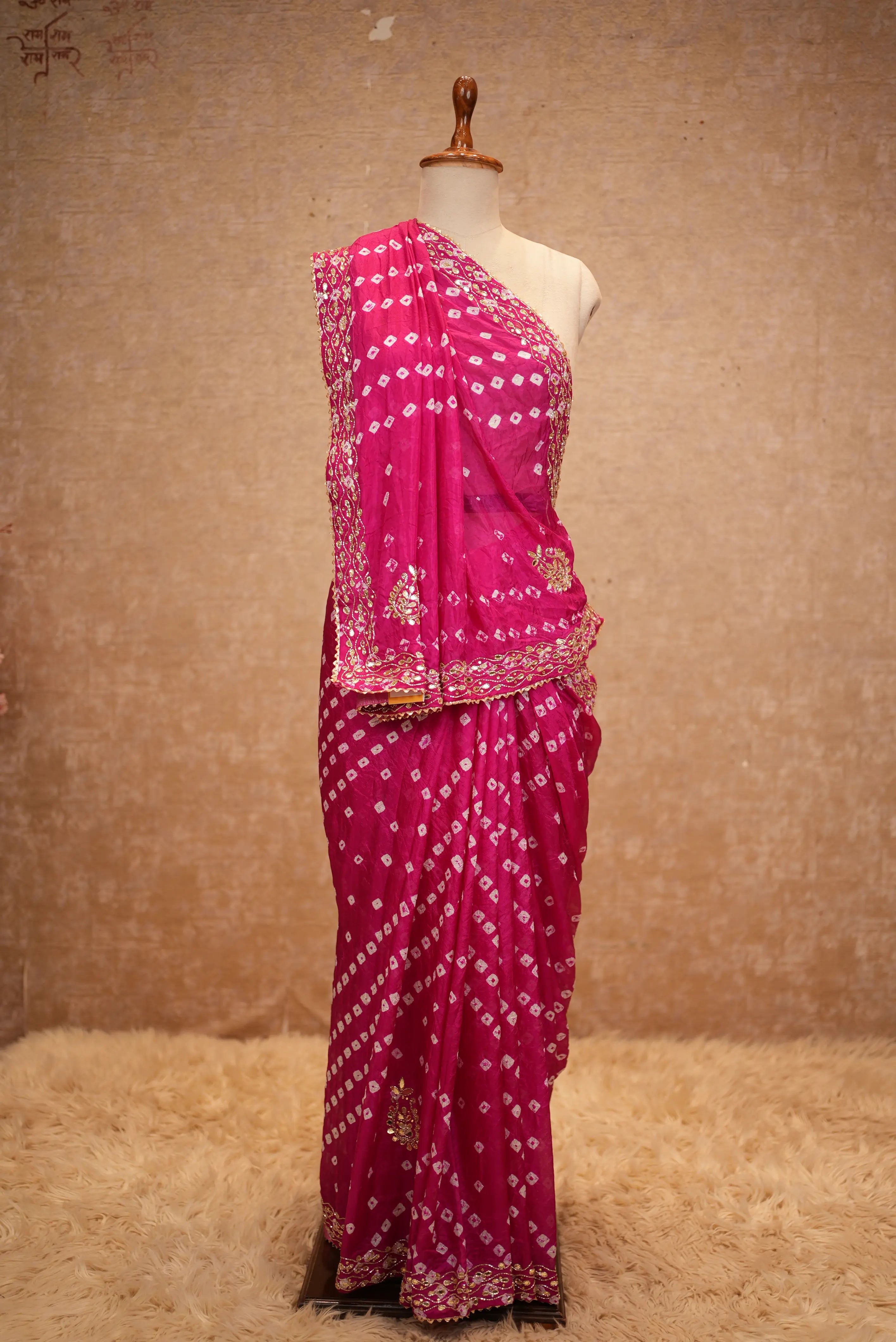 Bandhani Design Tapeta Silk Fabric Saree with Handwork Buti & Border Pattern (with blouse)
