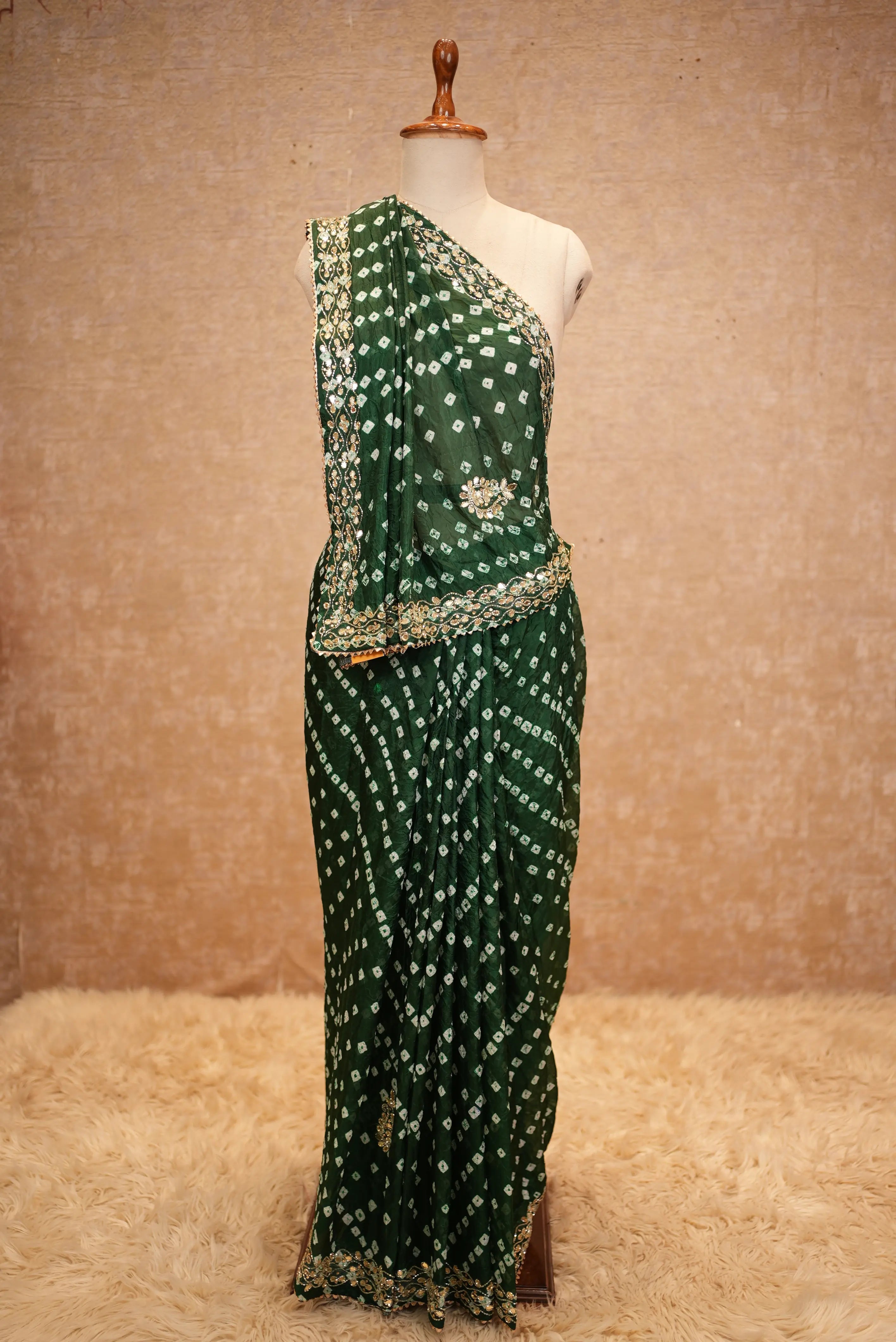 Bandhani Design Tapeta Silk Fabric Saree with Handwork Buti & Border Pattern (with blouse)