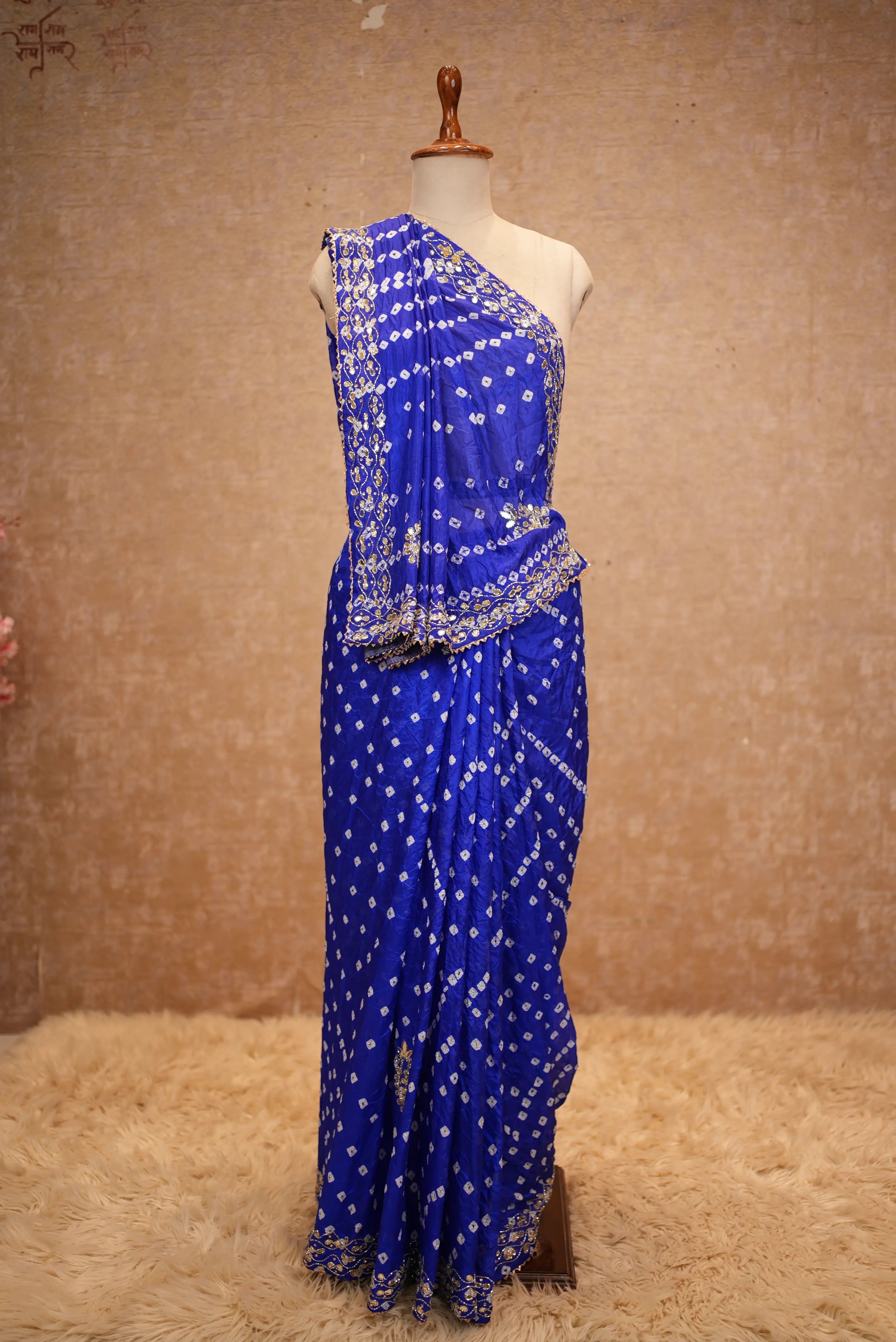Bandhani Design Tapeta Silk Fabric Saree with Handwork Buti & Border Pattern (with blouse)