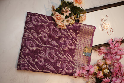 Synthetic fabric saree with zari border ##SR068